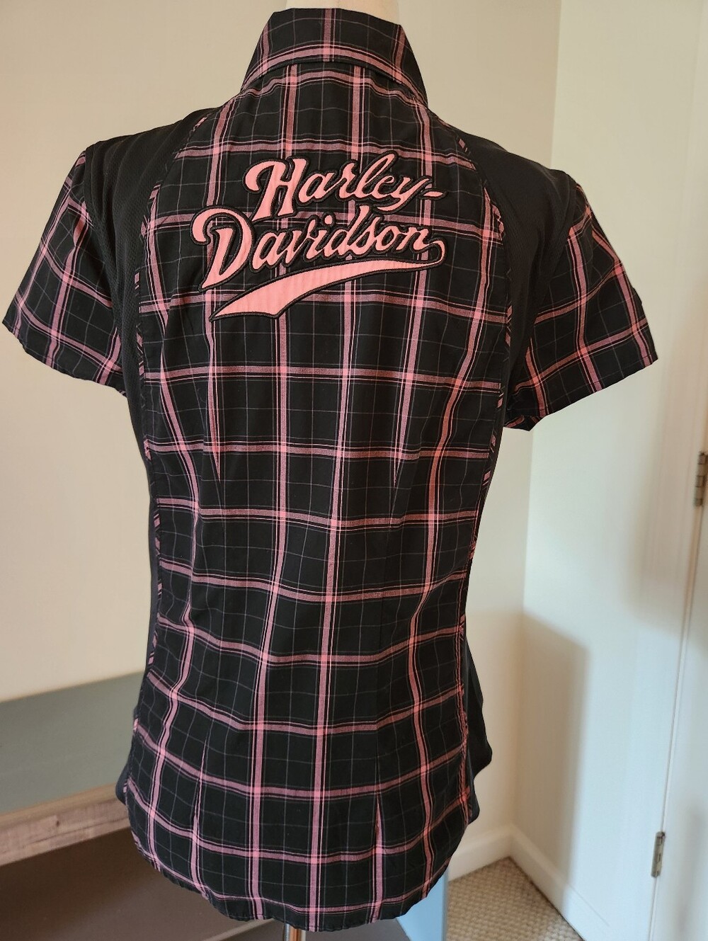 Harley-Davidson Black & Pink Plaid Short-Sleeve Shirt